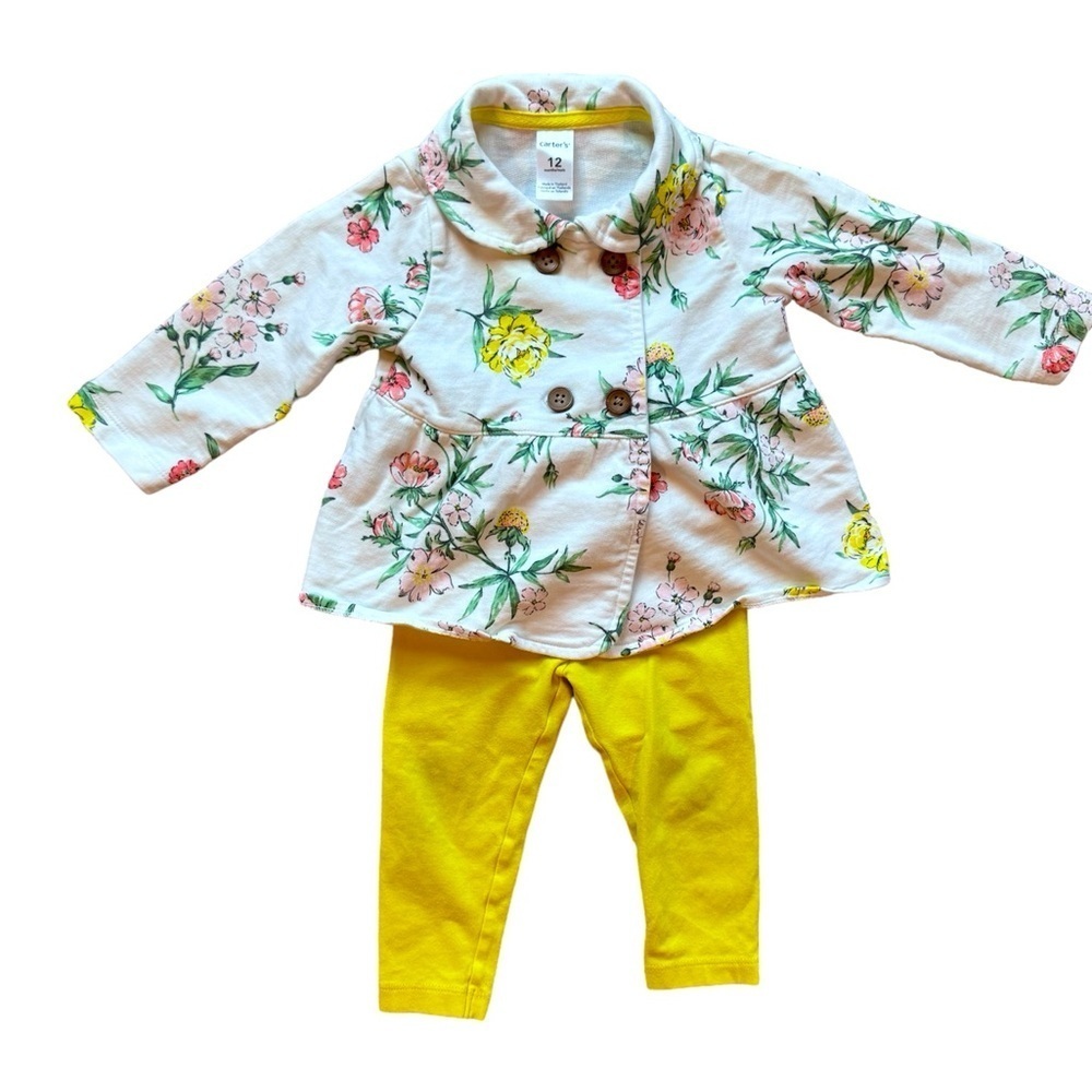 Carters baby girl 2- piece outfit set jacket pant set floral size 12 months